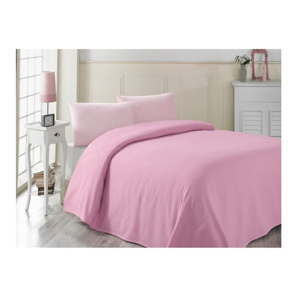 Růžový bavlněný lehký přehoz přes postel Pembe, 200 x 230 cm