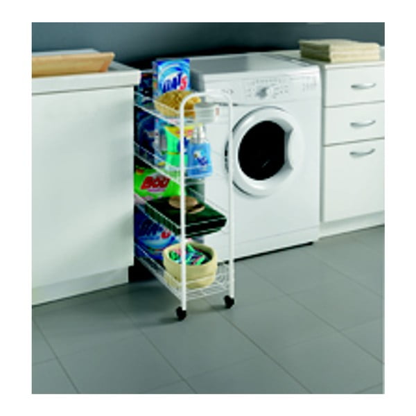 Bílý kovový pojízdný regál 23x84 cm – Metaltex-image-3