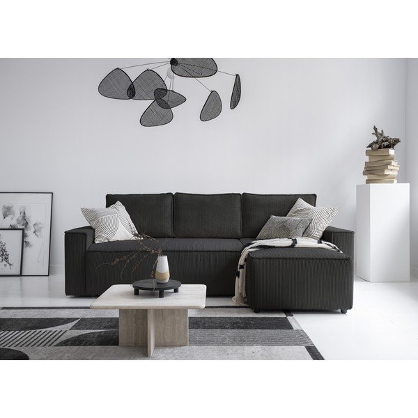 Antracitová manšestrová rozkládací rohová pohovka (variabilní) Brave Dave – Miuform-image-1