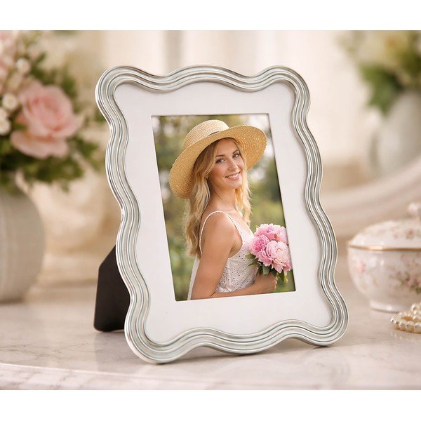 Světle modrý/ve stříbrné barvě kovový/skleněný stojací rámeček 17,5x22,5 cm Elizabeth – Mauro Ferretti-image-1