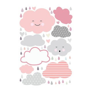Dětská nástěnná samolepka Ambiance Scandinavian Clouds Under a Rain of Hearts, 90 x 60 cm