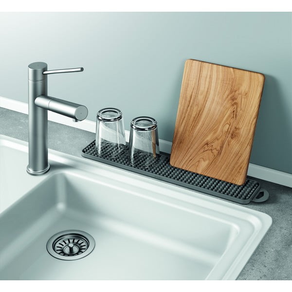 Šedá plastová odkapávací podložka na nádobí 42x8 cm Gravity – Metaltex-image-1