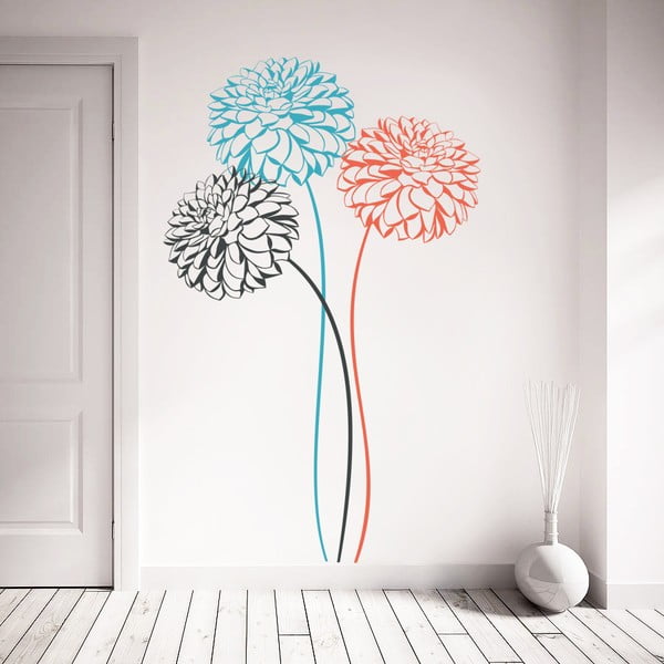 Samolepka na stěnu 3 barevné květy