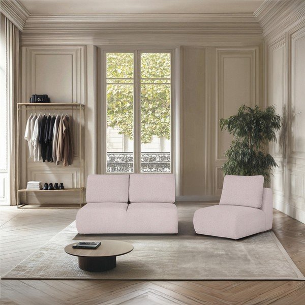 Světle růžová pohovka z textilie bouclé 164 cm Mirel – Rodier-image-1
