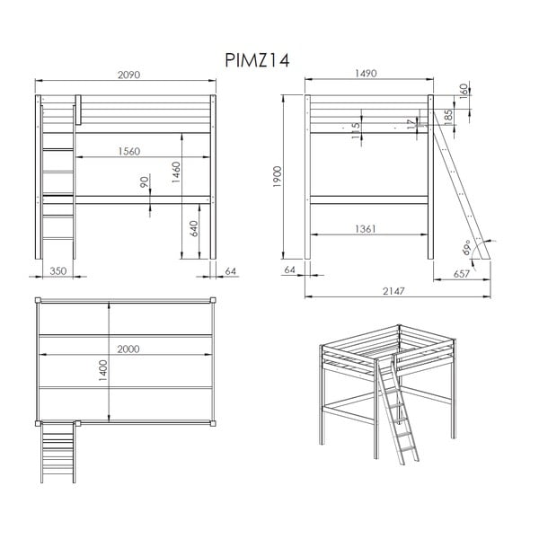 Bílá dětská postel se žebříkem Vipack Pino, 140 x 200 cm-image-2