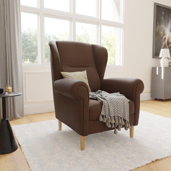 Tmavě hnědé křeslo ušák Swan – Ropez-image-3