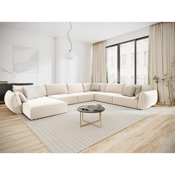 Béžová sametová rohová pohovka (pravý roh/do "U") Vanda – Mazzini Sofas-image-1