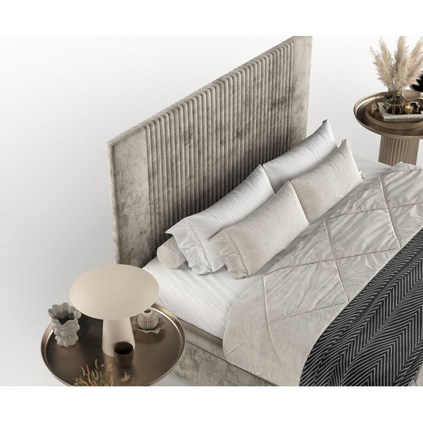 Béžová čalouněná dvoulůžková postel s úložným prostorem 180x200 cm Mavel – Maison de Rêve-image-1