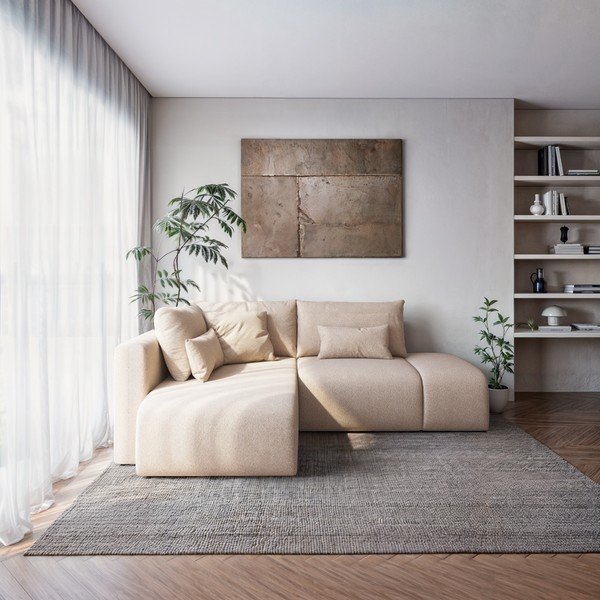 Béžová rozkládací rohová pohovka s úložným prostorem (levý roh/s lenoškou) Lumine – Ghado-image-1