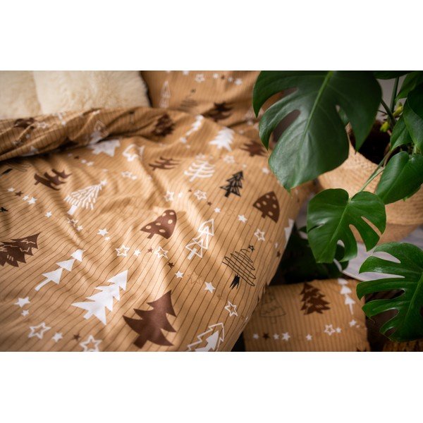 Hnědé bavlněné povlečení na jednolůžko Cotton House Trees, 140 x 200 cm-image-3