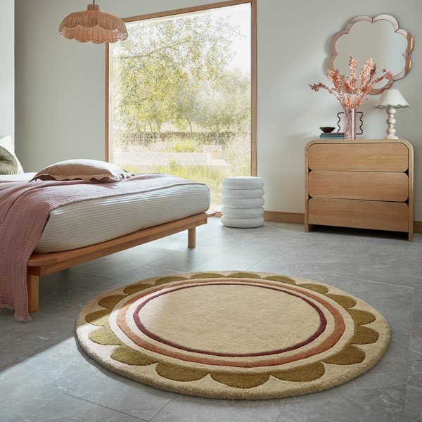 Ručně tkaný vlněný kulatý koberec v přírodní barvě ø 120 cm Lois – Flair Rugs-image-1