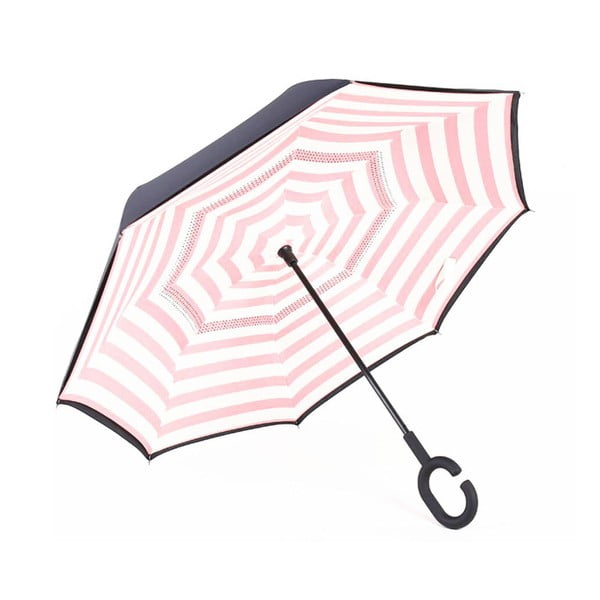 Černý deštník s růžovo-bílými detaily Magnolia, ⌀ 110 cm