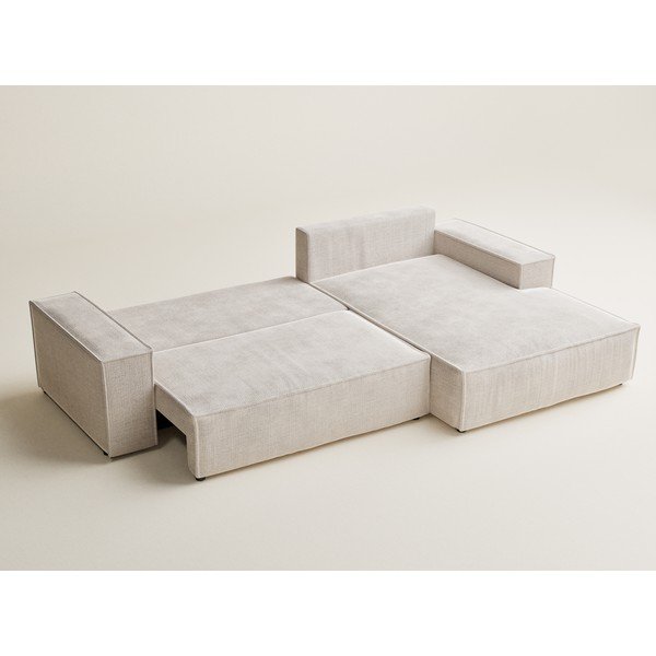 Krémová žinylková rozkládací/s úložným prostorem rohová pohovka (pravý roh/s lenoškou) Maze – Maison de Rêve-image-4