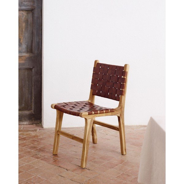 Kožené jídelní židle v koňakově hnědo-přírodní barvě v sadě 2 ks Calixta – Kave Home-image-1