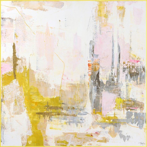 Tištěný/s ručně malovanými prvky obraz s rámem/na plátně 102x102 cm New Age Yellow – Malerifabrikken