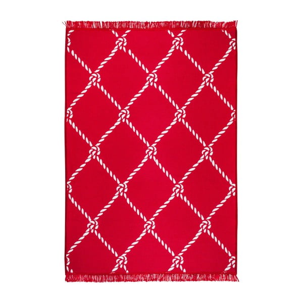 Červeno-bílý oboustranný koberec Rope, 140 x 215 cm