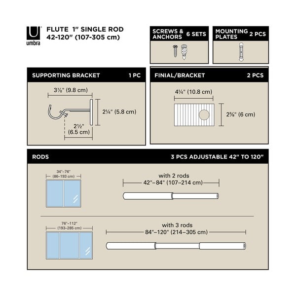 Ocelová roztažitelná garnýž v matně stříbrné barvě 107 - 305 cm Flute – Umbra-image-4