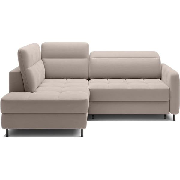 Světle hnědá sametová rozkládací/s úložným prostorem rohová pohovka (levý roh/do L) Barea – ELTAP