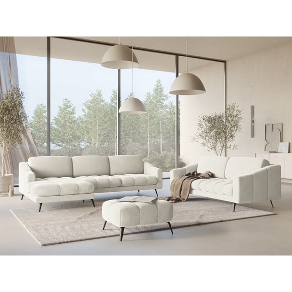 Krémová sametová rohová pohovka (levý roh) Nalu – Makamii-image-1