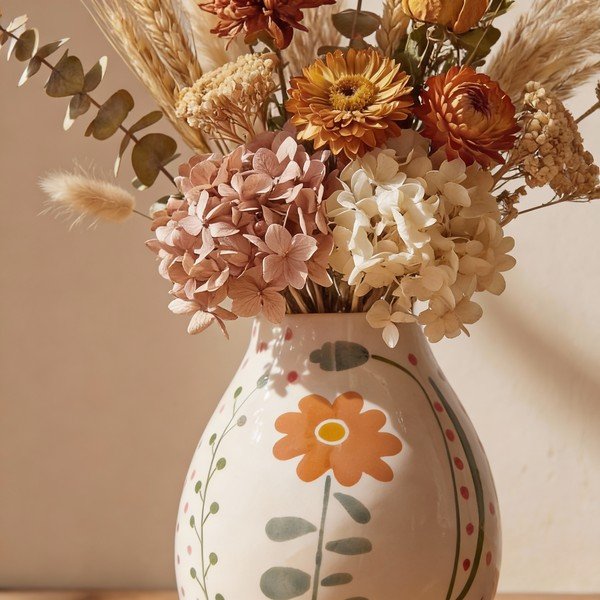 Krémová ručně malovaná váza z kameniny (výška 17 cm) Taza – Bloomingville-image-2