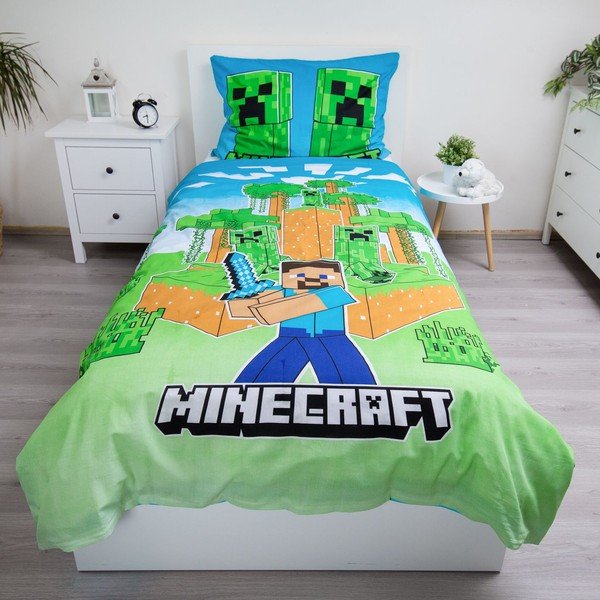 Bavlněné dětské povlečení se svítícím efektem na jednolůžko 140x200 cm Minecraft "Jungle Fight" – Jerry Fabrics-image-1