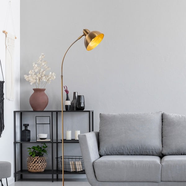 Stojací lampa v mosazné barvě s kovovým stínidlem (výška 162 cm) Marzeo – Opviq lights-image-1