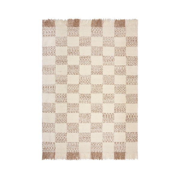 Krémový/v přírodní barvě ručně tkaný koberec s příměsí vlny 200x300 cm Eric Checkboard – Flair Rugs