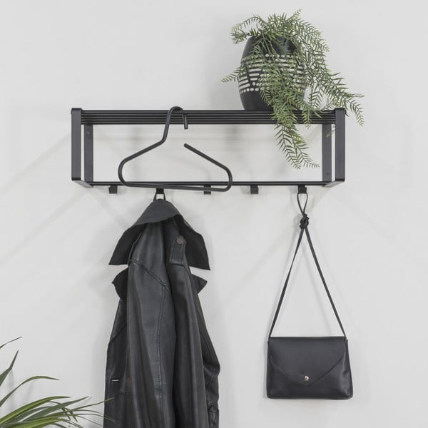 Černý kovový nástěnný věšák s poličkou 70 cm Rex – Spinder Design-image-1