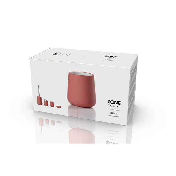 Světle červený kameninový kelímek na zubní kartáčky Nova – Zone-image-3