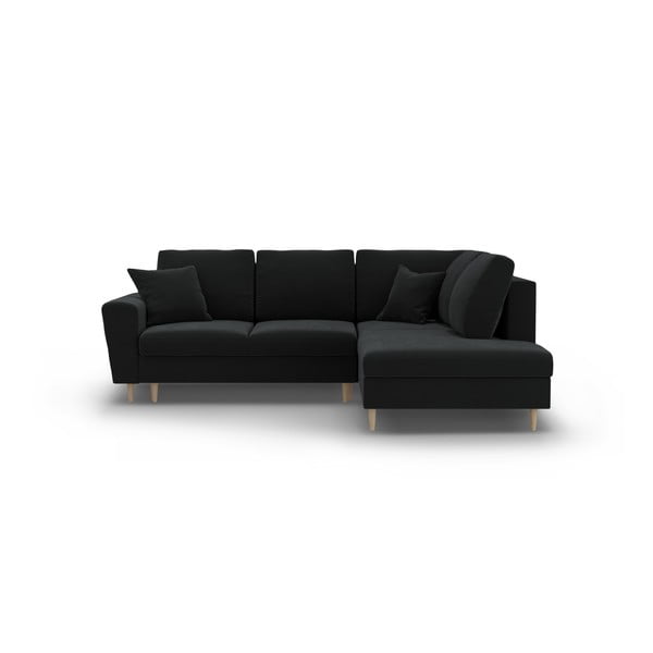 Černá sametová rozkládací/s úložným prostorem rohová pohovka (pravý roh/do L) Kyoto – Cosmopolitan Design