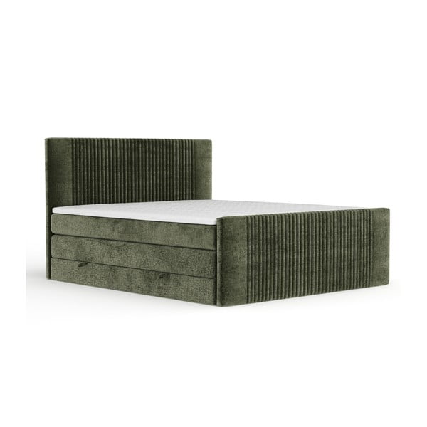 Tmavě zelená boxspring postel s úložným prostorem 140x200 cm Bergamo – Maison de Rêve
