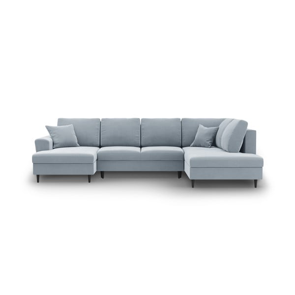 Světle modrá sametová rozkládací/s úložným prostorem rohová pohovka (pravý roh/do "U") Kyoto – Cosmopolitan Design