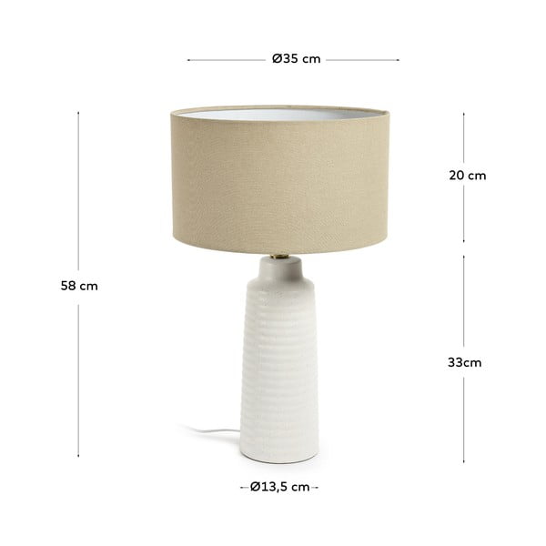 Bílá stolní lampa s textilním stínidlem (výška 58 cm) Mijal – Kave Home-image-3