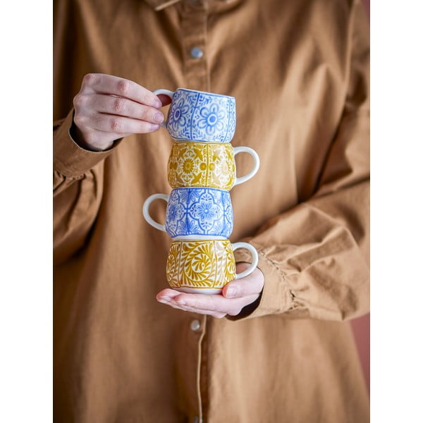 Modré/oranžové šálky v sadě 4 ks na espresso z kameniny 155 ml Milton – Bloomingville-image-1