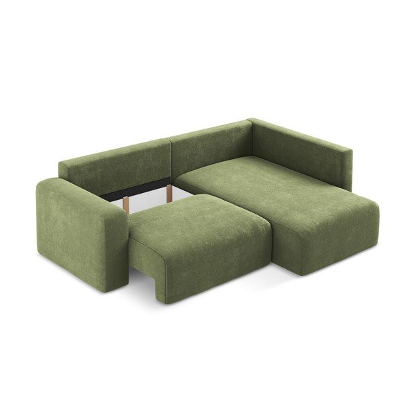 Zelená žinylková rozkládací/s úložným prostorem rohová pohovka (pravý roh/do L) Kona – Makamii-image-4