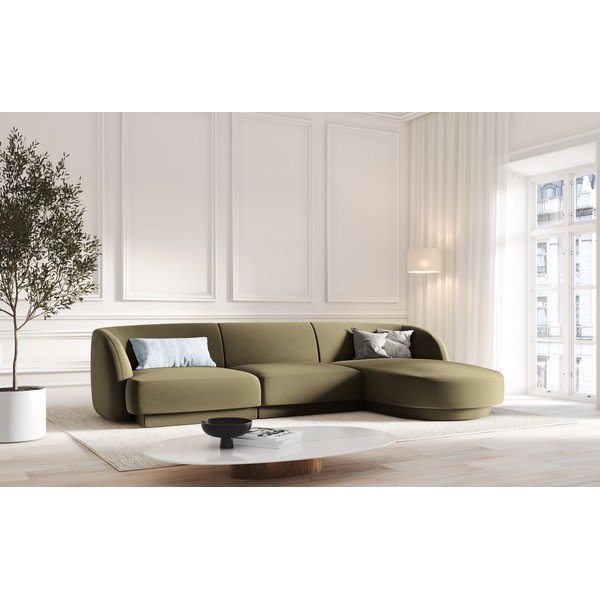 Zelená sametová rohová pohovka (pravý roh) Miley  – Micadoni Home-image-1