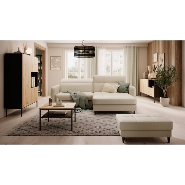 Béžová sametová rozkládací/s úložným prostorem rohová pohovka (pravý roh/s lenoškou) Gomsi – ELTAP-image-1