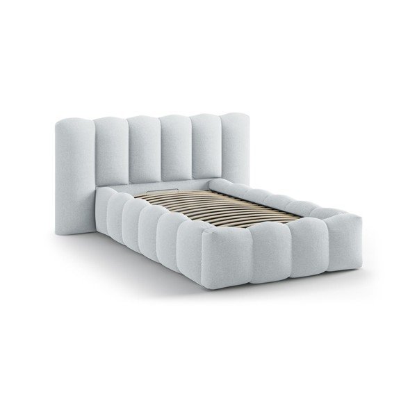 Světle šedá čalouněná jednolůžková postel s úložným prostorem s roštem 90x200 cm Lupine – Micadoni -image-2