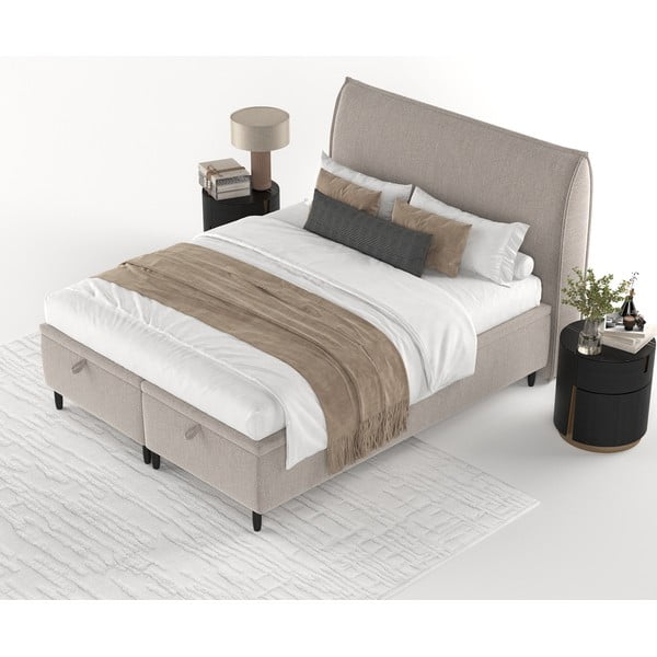 Šedobéžová čalouněná dvoulůžková postel s úložným prostorem 140x200 cm Pearl – Maison de Rêve-image-3