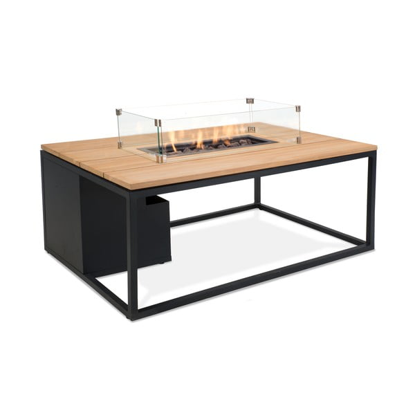 Černý zahradní stůl s deskou z týkového dřeva s ohništěm COSI Cosiloft, 120 x 80 cm-image-2