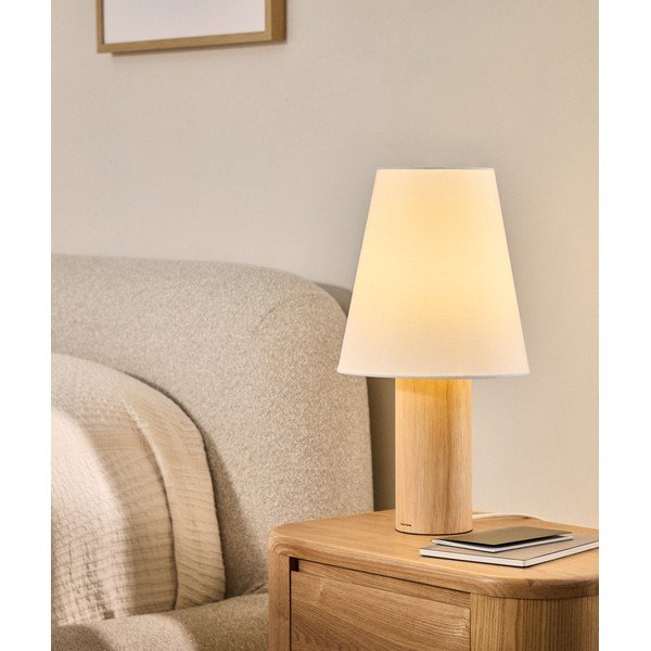 Bílá/v přírodní barvě stolní lampa z kaučukového dřeva s textilním stínidlem (výška 49,5 cm) Marga – Kave Home-image-1
