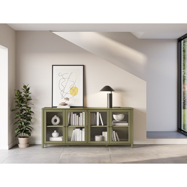 Zelená vitrína z borovicového dřeva 186x80x40 cm Alessandra – Marckeric-image-1