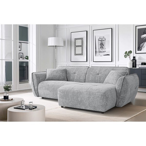 Světle šedá žinylková rohová pohovka (pravý roh/s lenoškou) Nelia – Ropez-image-1