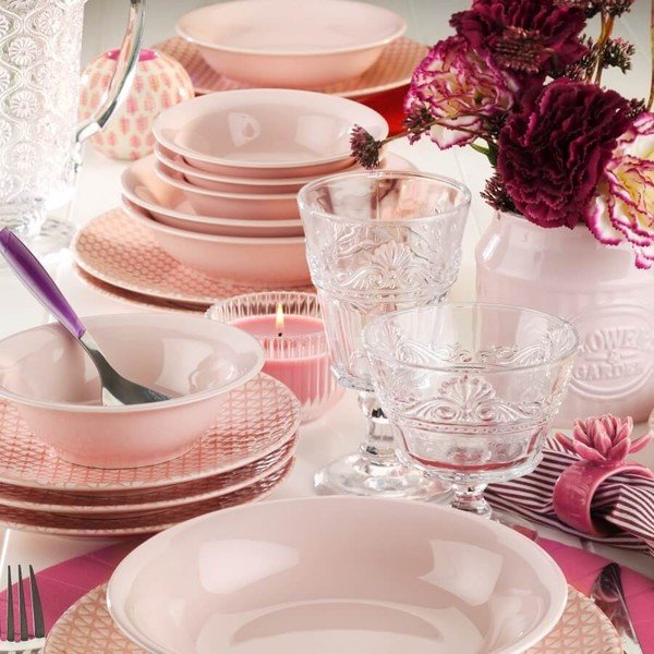 24dílná sada růžovo-bílého porcelánového nádobí Kütahya Porselen Amelia-image-1
