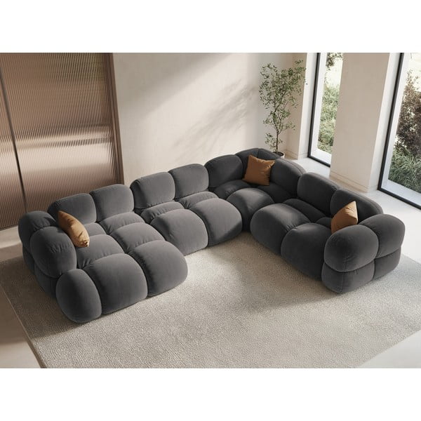 Šedá sametová rohová pohovka (pravý roh/do "U") Loretto – Cosmopolitan Design-image-1