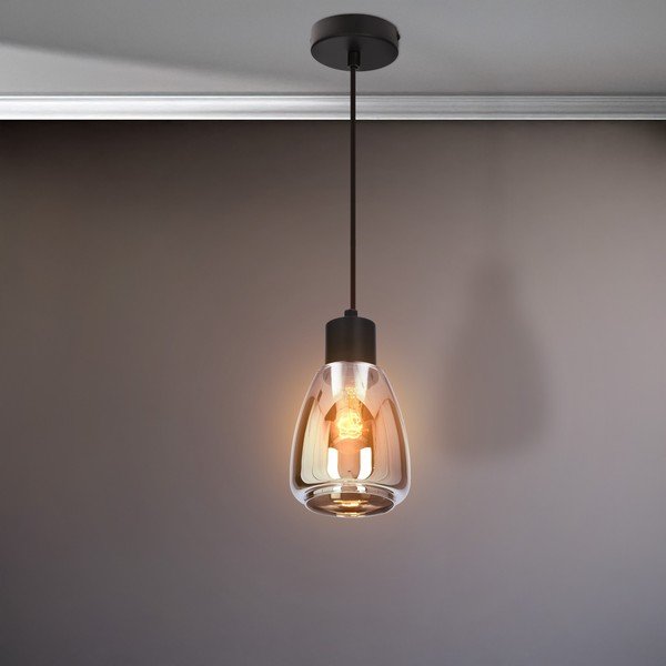 Černé závěsné svítidlo se skleněným stínidlem ø 12 cm Moldo – Candellux Lighting-image-3