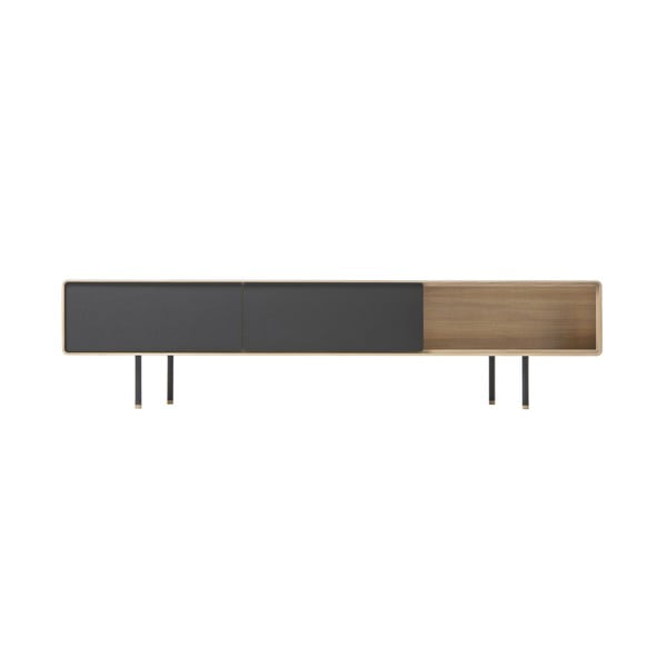 TV stolek z dubového dřeva v černo-přírodní barvě 200x48 cm Fina – Gazzda