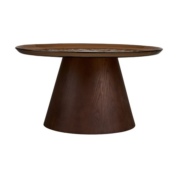 Tmavě hnědý kulatý konferenční stolek se skleněnou deskou ø 80 cm Orvieto – House Nordic-image-3