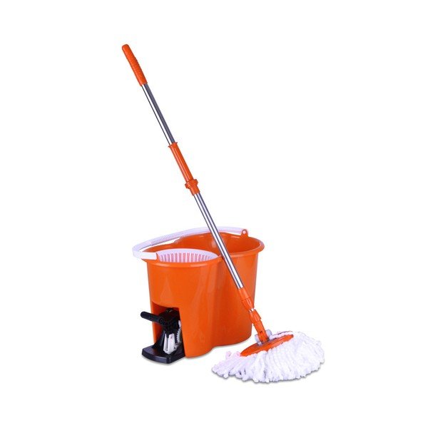 Oranžový set mopu se ždímačem a kyblíkem Orion Vortex