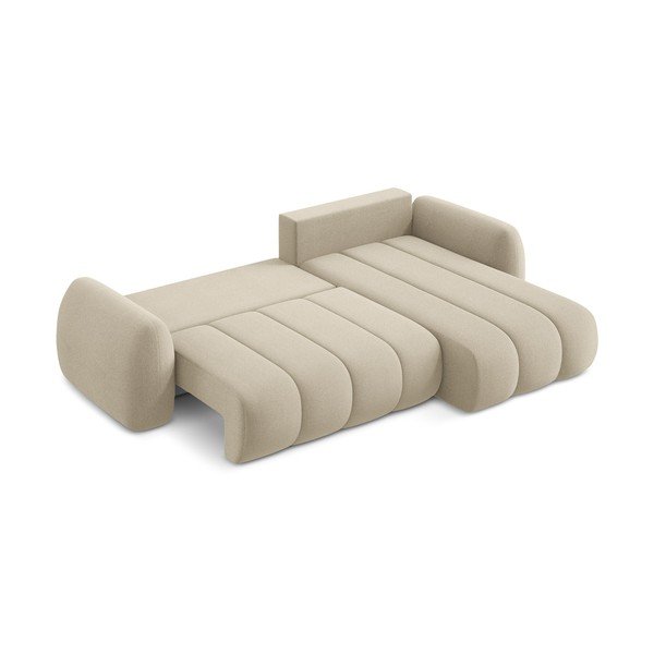 Světle hnědá rozkládací/s úložným prostorem rohová pohovka z textilie bouclé (pravý roh/s lenoškou) Pele – Makamii-image-4